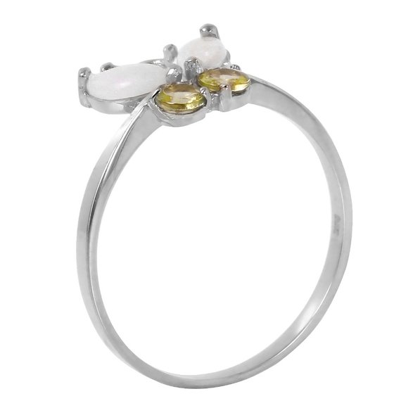 14K. SOLID GOLD BUTTERFLY RING W OPALS & PERIDOTS - Picture 3 of 7